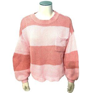 American Eagle Striped Knit Long Sleeve Sweater Pink Brown Cotton Acrylic Blend